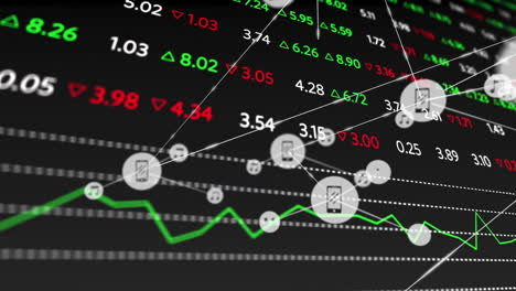 Stock-market-data-with-green-and-red-numbers-over-network-connections-animation