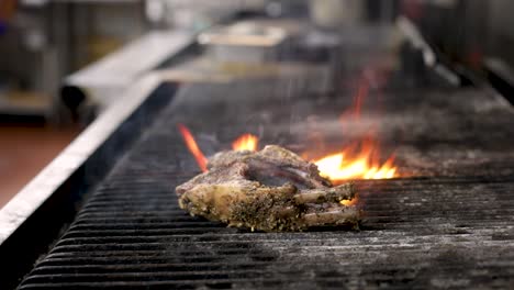 fuego ardiente en el asador - cocinar chuletas de cordero - cerrar
