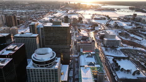 aerial establishing shot of ottawa downtown business skyscrapers