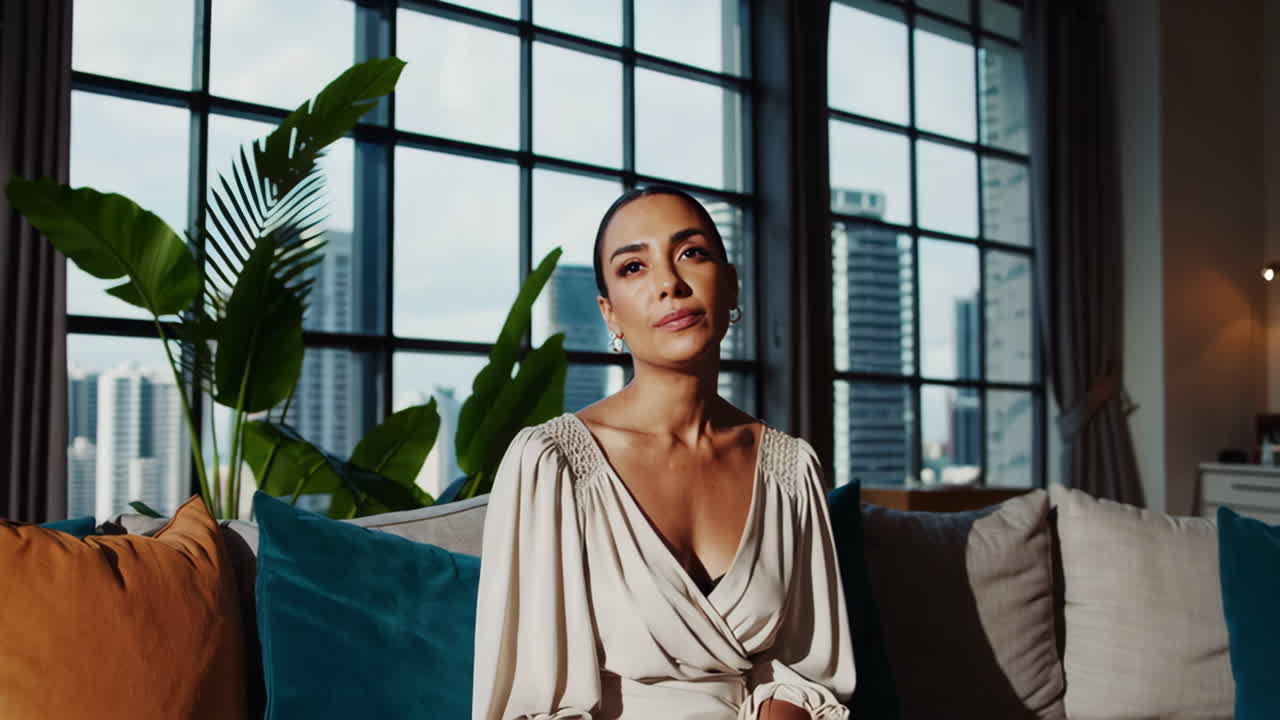 Confident Woman in Modern Apartment