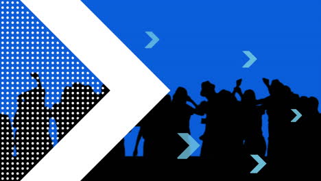 silhouetted dancers on blue with arrows