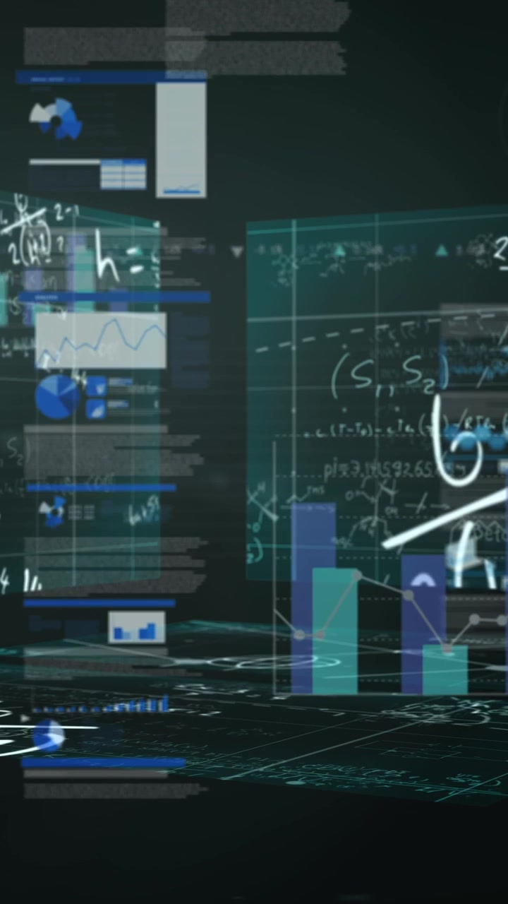 Animation of data processing over dark background