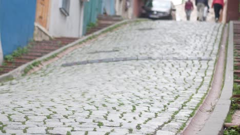 cobblestone street in an old european city