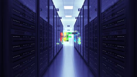 simbolo d'arte 3d nft in una sala server ad alta tecnologia.