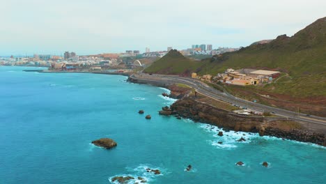 Drone-shot-of-a-highway-on-the-coast