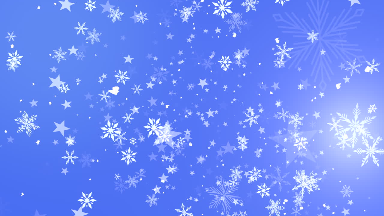 Falling white snowflakes and glitters on shiny gradient