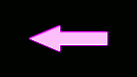 símbolo de signo de luz de neón de flecha de animación sobre fondo negro, la flecha muestra gráficos de movimiento de dirección del lado izquierdo