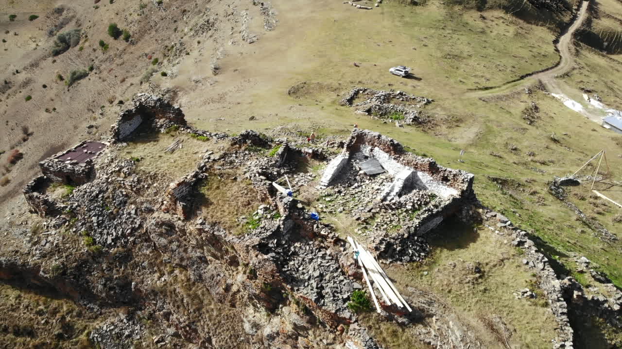 Aerial View of Ancient Ruins on a Mountain