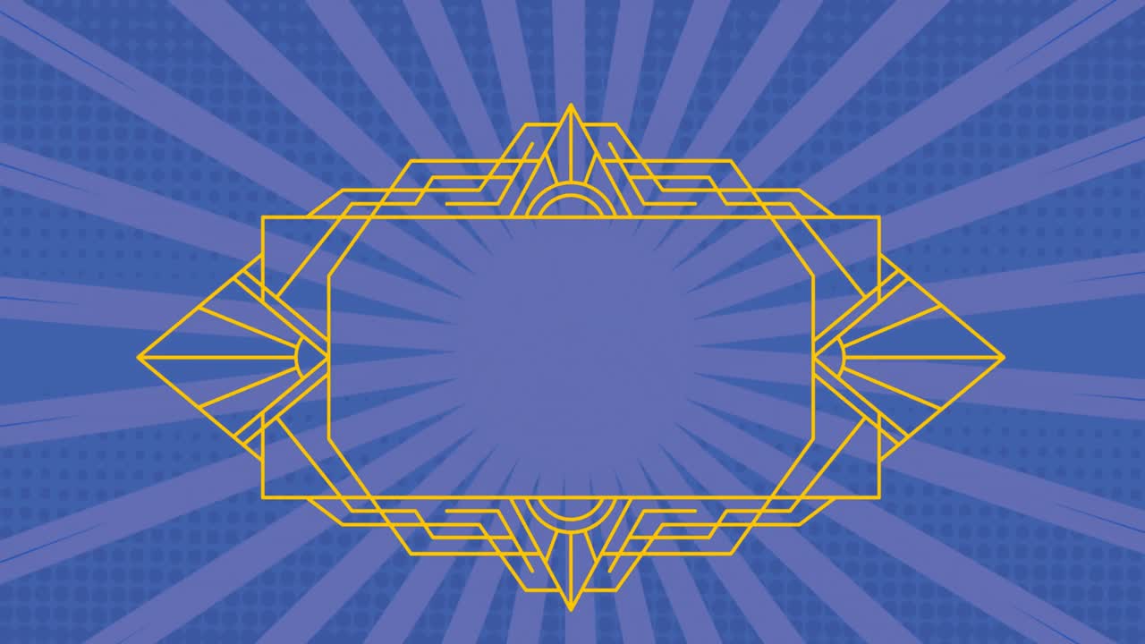 노란색 프레임의 애니메이션으로 파란색 배경의 선 위에 복사 공간이 있습니다.