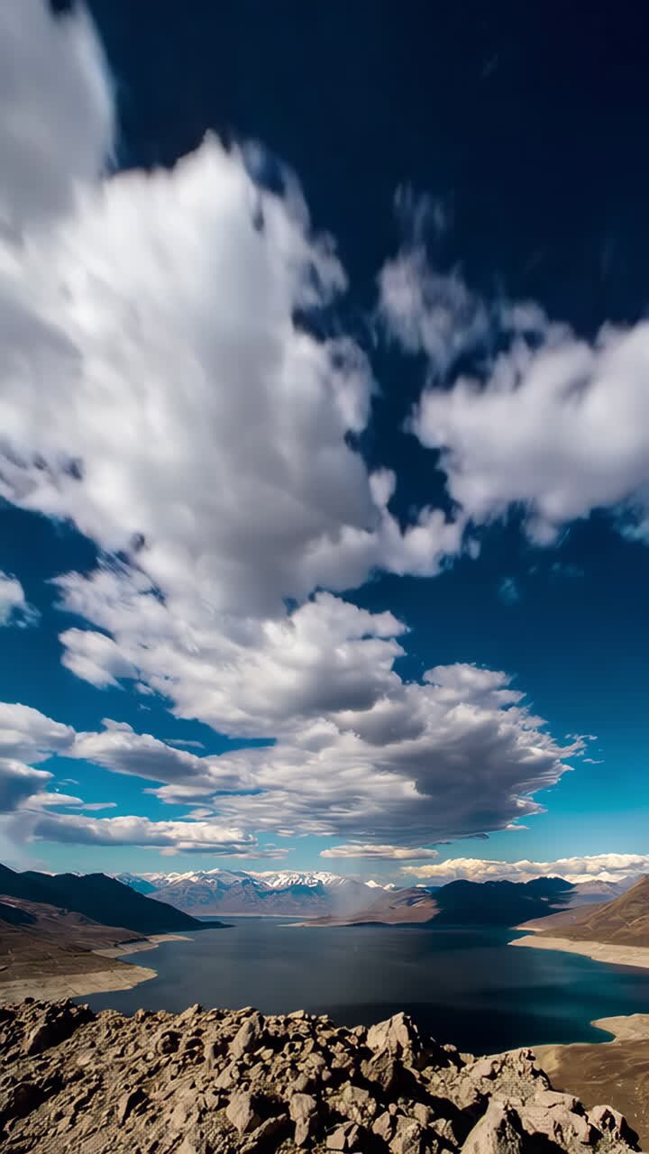 Lago di montagna sotto un cielo nuvoloso drammatico