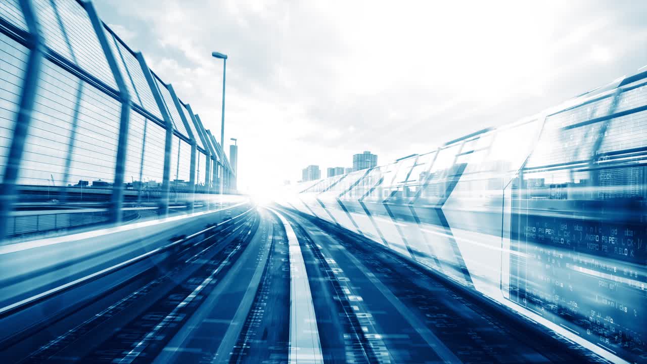 프로그램 코딩의 개념에서 도로에서 디지털 데이터 흐름의 루프 가능한 비디오