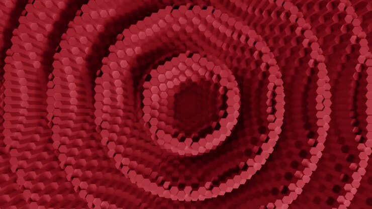 Abstract hexagon with offset effect. Animation of red pure hex rings. Abstract background for a business presentation. Seamless loop of 4k 3d rendering.