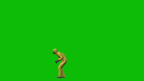 Biohazard,-Hazmat-suit-3D-character-walking-carefully-and-afraid-and-falling-down-on-green-screen,-side-view,-3D-animation