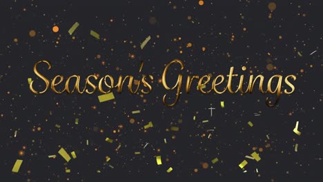 animation of christmas greetings over confetti falling in background