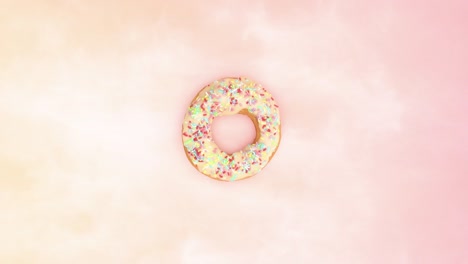 delicious donuts decorated with white chocolate and crumbs move in circle on the table - stop motion