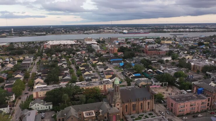 Aerial view of the French Quarter post Hurricane Ida