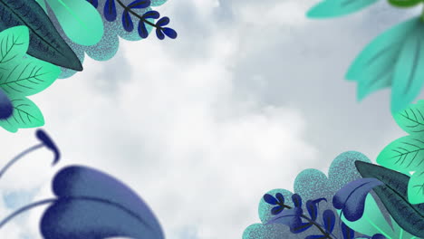 animación de hojas tropicales sobre nubes