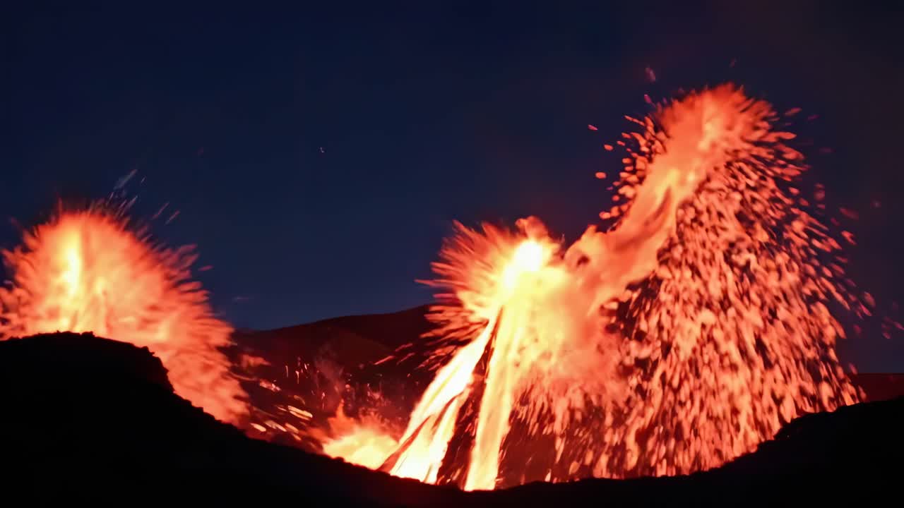 밤에 화산 폭발