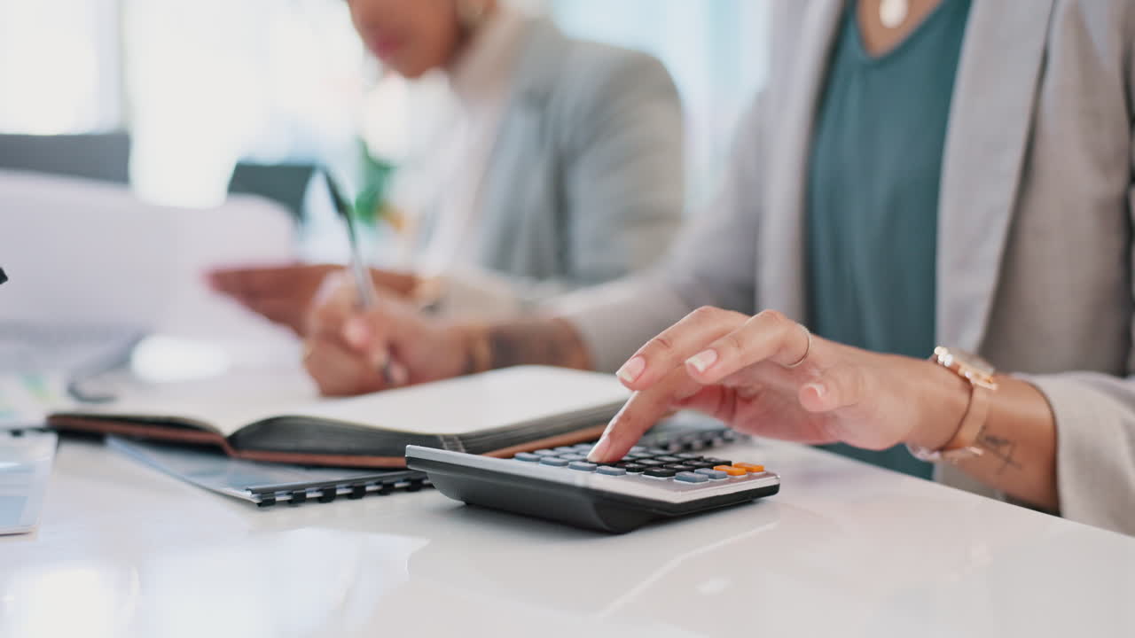 Calculator, finance and accountant woman