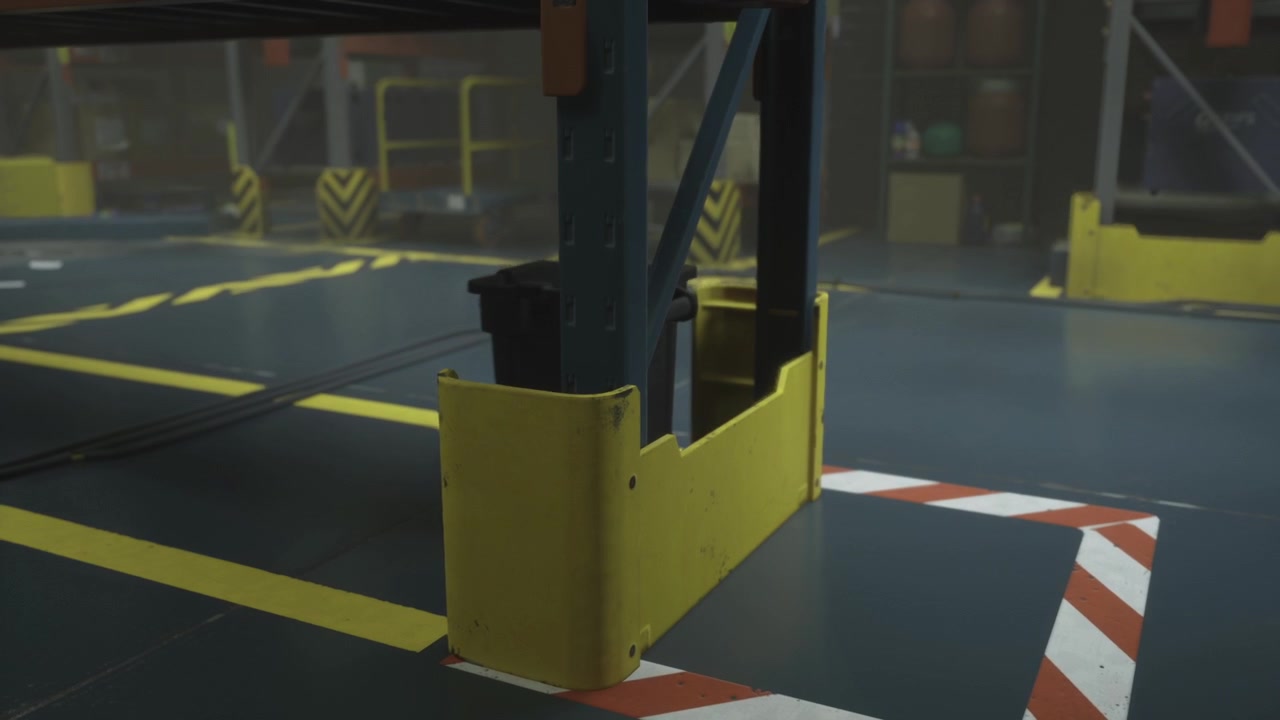 Exploring the vibrant details of a busy warehouse layout with safety features