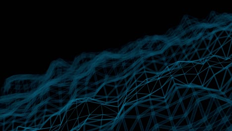 abstract seamless loop blue diagonal placed triangle mesh with bokeh effect polygons moving on black background, technology concept - 60fps 4k uhd 3d loopable animation