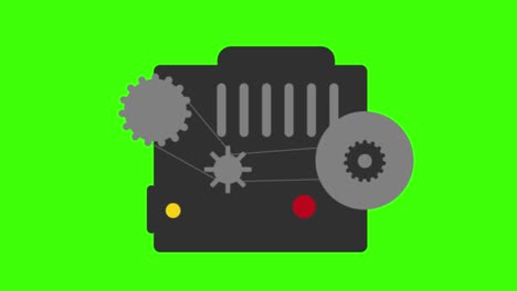 ilustración animada en 2d de un radiador de cadena de motor en una pantalla verde