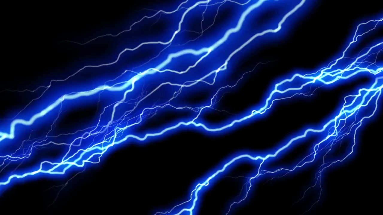 Fulmini elettrici blu brillante su sfondo nero