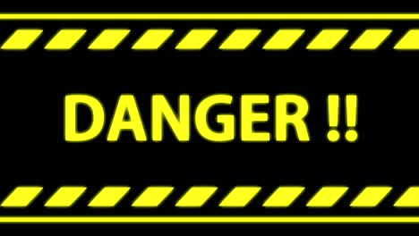 4k animation of monitor screen showing yellow danger!! text alert sign