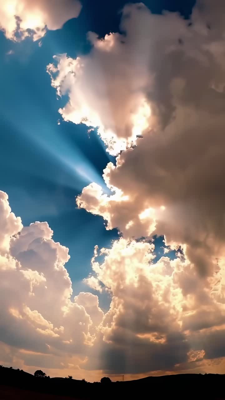 Dramatic video-style view of sunlit clouds from a low angle, capturing the sky's vastness