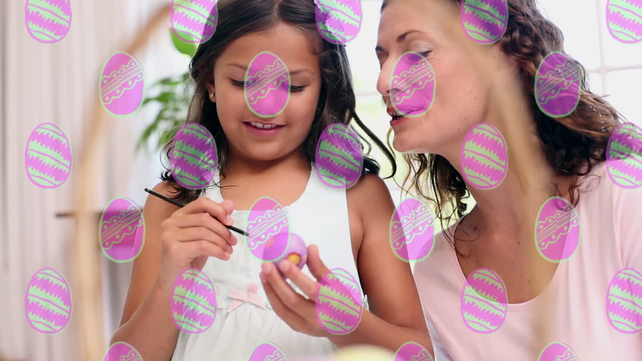 카우카시안 어머니 와 딸 이 이스터 달 ⁇  을 그리는 것 에 대항 하여 끊임없는 패턴 의 이스터 달 ⁇