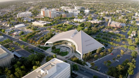 aerial view of a modern civic building in an urban landscape