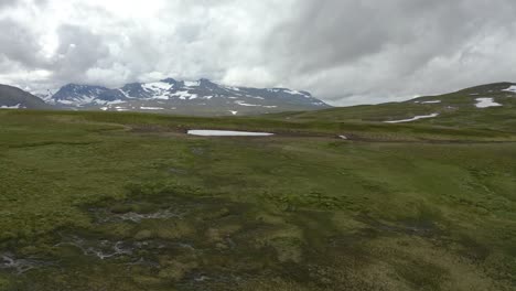 Green-valley-with-snow-top-montains-in-the-horizon