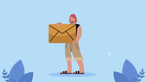 elegant businesswoman lifting envelope animation