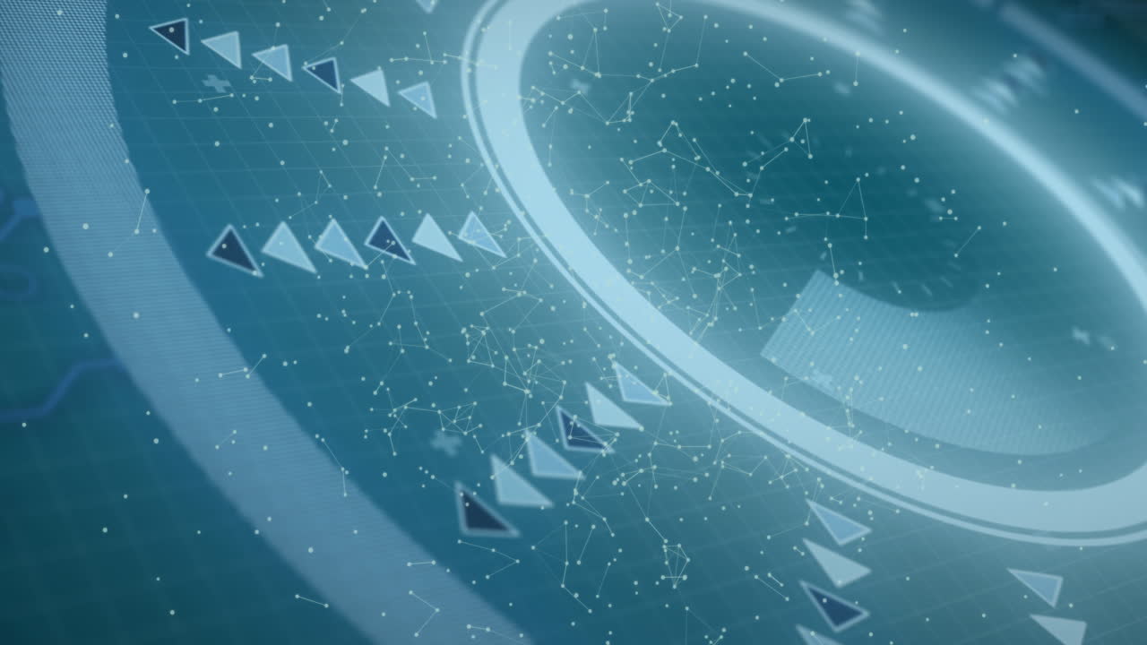 파란색 배경에 대해 둥근 스캐너를 통해 연결 네트워크의 애니메이션