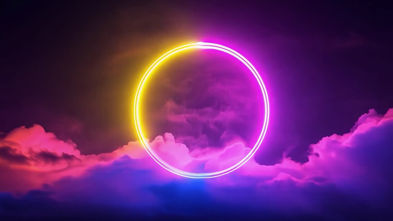 абстрактный неоновый круг с красочными облаками