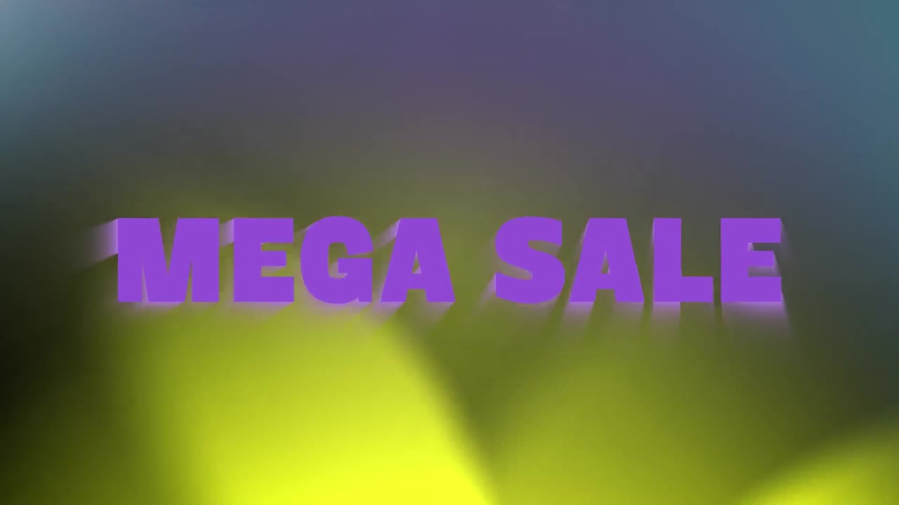 animación del banner de texto de mega venta sobre manchas de luz coloridas contra un fondo negro