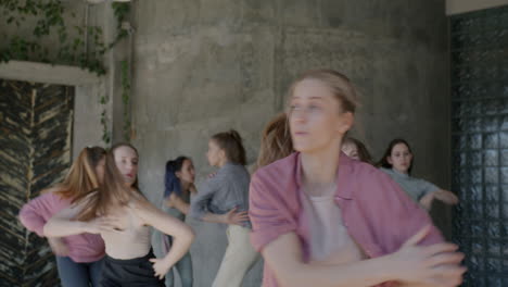 group of dancers in rehearsal