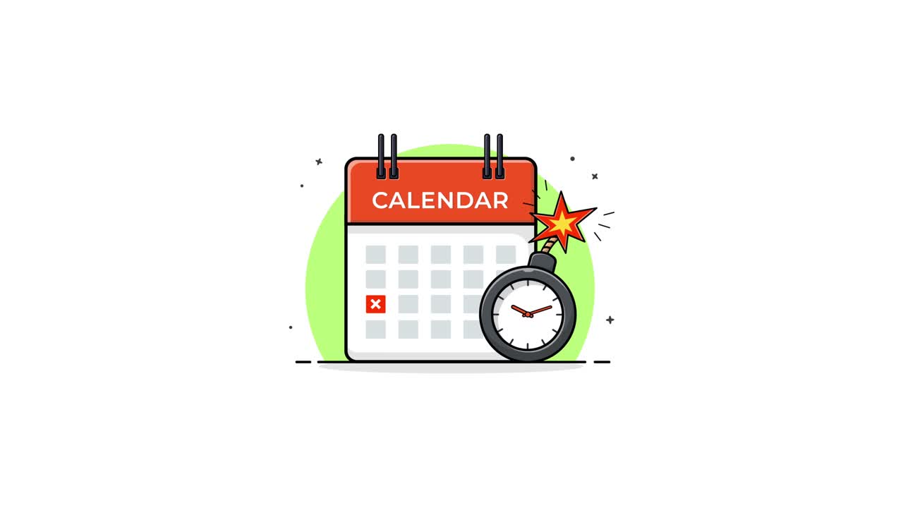 Calendario Animato e Icona di Bomba che Esplode per il Concetto di Scadenza