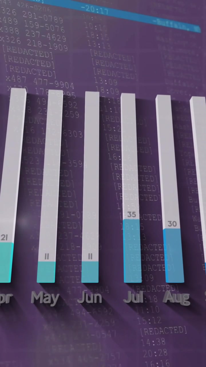 Animation de traitement de données financières sur fond violet
