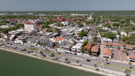 downtown st. augustine, florida along the matanzas river with drone video stable.