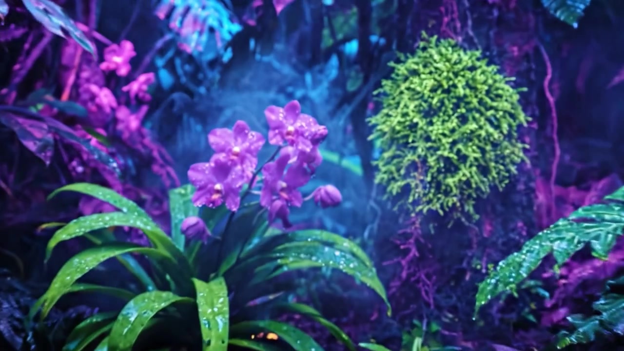 A Captivating Display of Colorful Orchids and Lush Foliage in a Vibrant Rainforest, Showcasing Nature's Splendor and Serenity in a Scene Full of Life