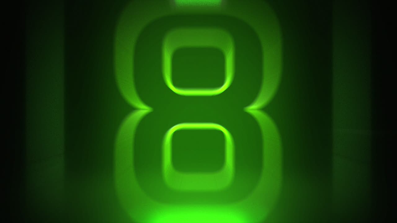 Green Square Neon Countdown 10 Seconds Beautiful Outline Retro Glow Light Box Color Dynamic Flying Animation Concept Background With Reflection