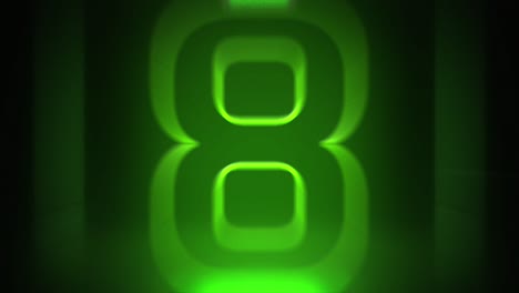 cuenta regresiva de neón cuadrado verde 10 segundos hermoso contorno retro brillo caja de luz color dinámico vuelo animación concepto fondo con reflexión
