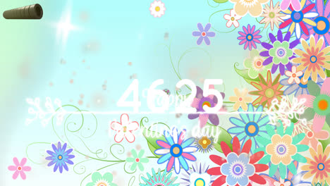 animación de números y flores sobre fondo blanco