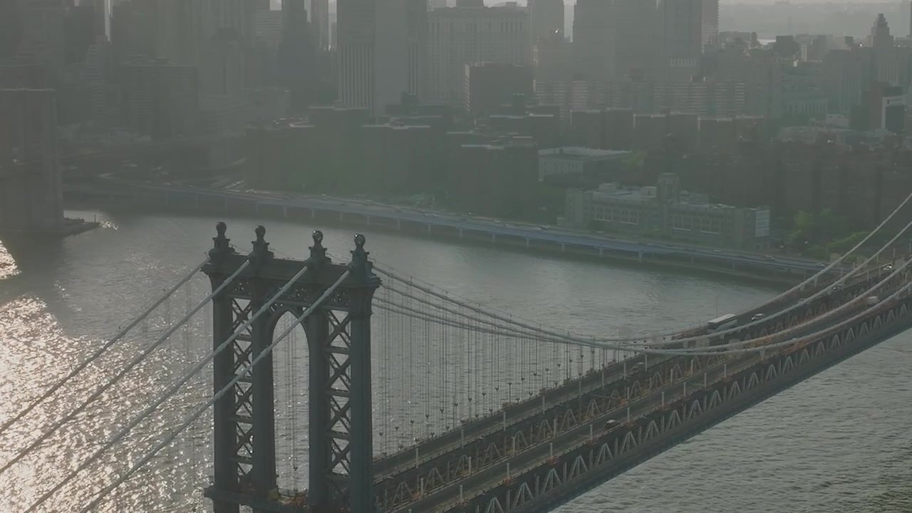 The Manhattan Bridge stretches over the East River