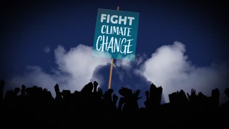 animation of people protesting and banner with fight for climate