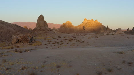 drone footage of trona pinnacles at sunset