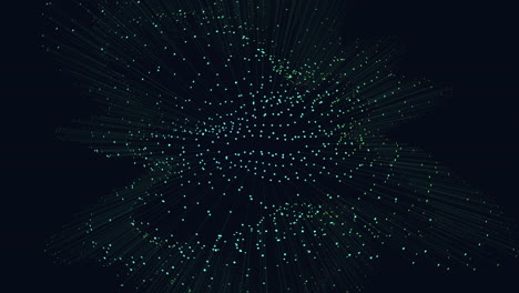 an abstract network visualized through connected points with lines made of dots. the dark backdrop accentuates the interconnectedness of the network's nodes
