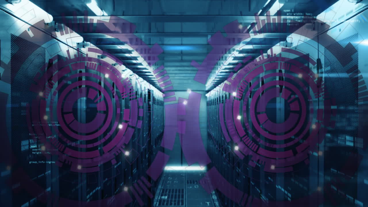 animación de los ámbitos de carga sobre el lenguaje informático contra la barra en la sala del servidor