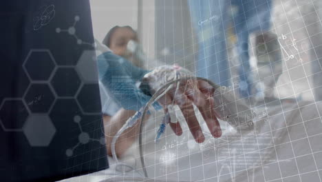 animation wissenschaftlicher daten über verschiedene männliche ärzte und patienten im krankenhaus